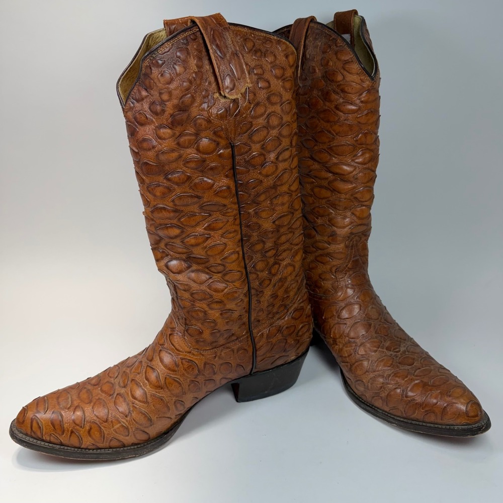 VTG Rudel Mens Brown Leather Embossed  Ant Eater Western Cowboy Boots Size 14 E - Picture 2 of 13